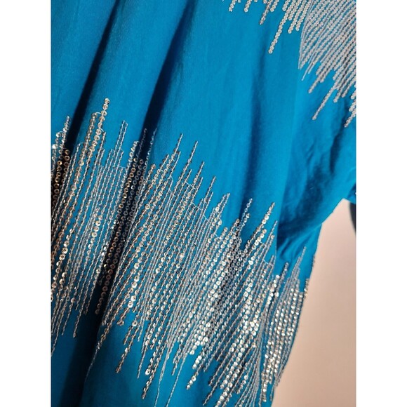 Vintage Y2K 00s Bebe Small S Teal Sequin Embellished Bling Cold Shoulder Top - Picture 2 of 8